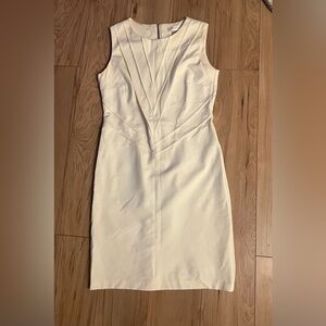 Kenar Cream Sheath Dress V-neck Pleated Midi